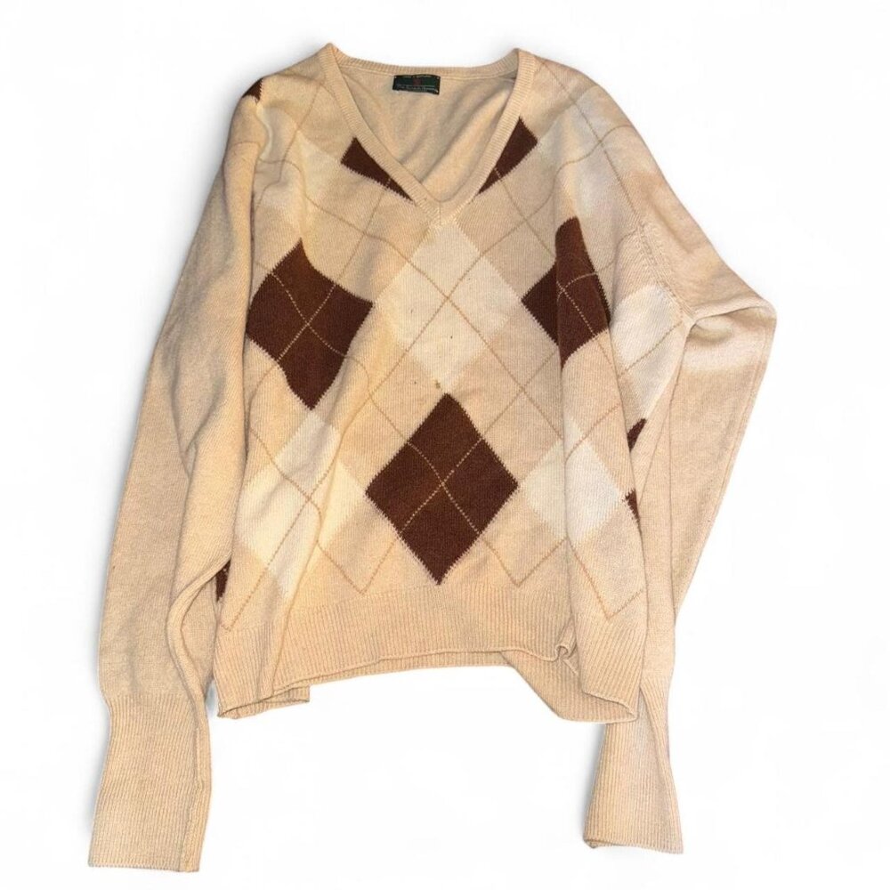 beige argyle V-neck sweater